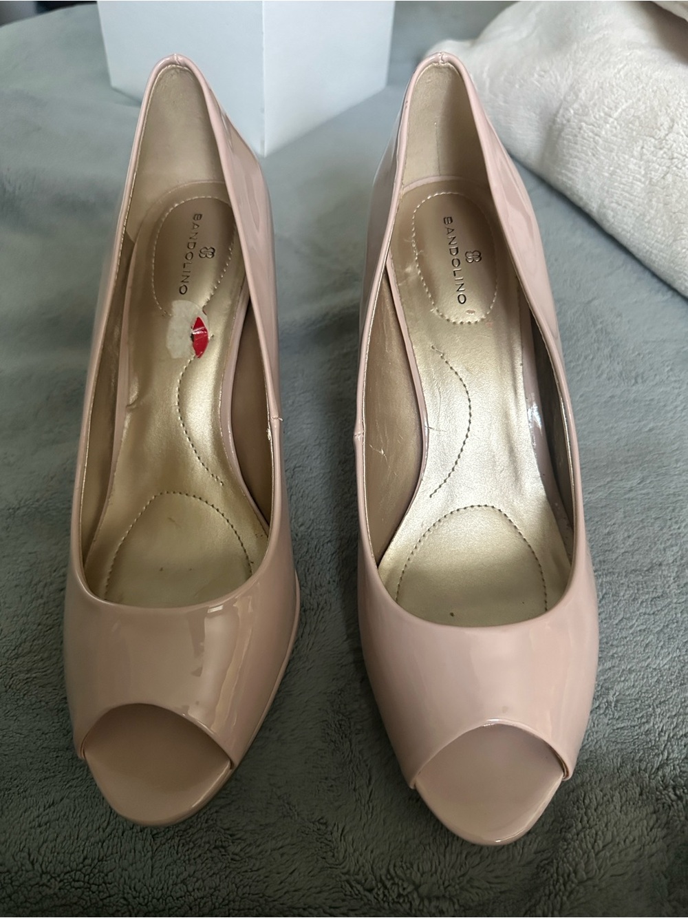 Bandolino Nude Blush Patent Peep-Toe Heels